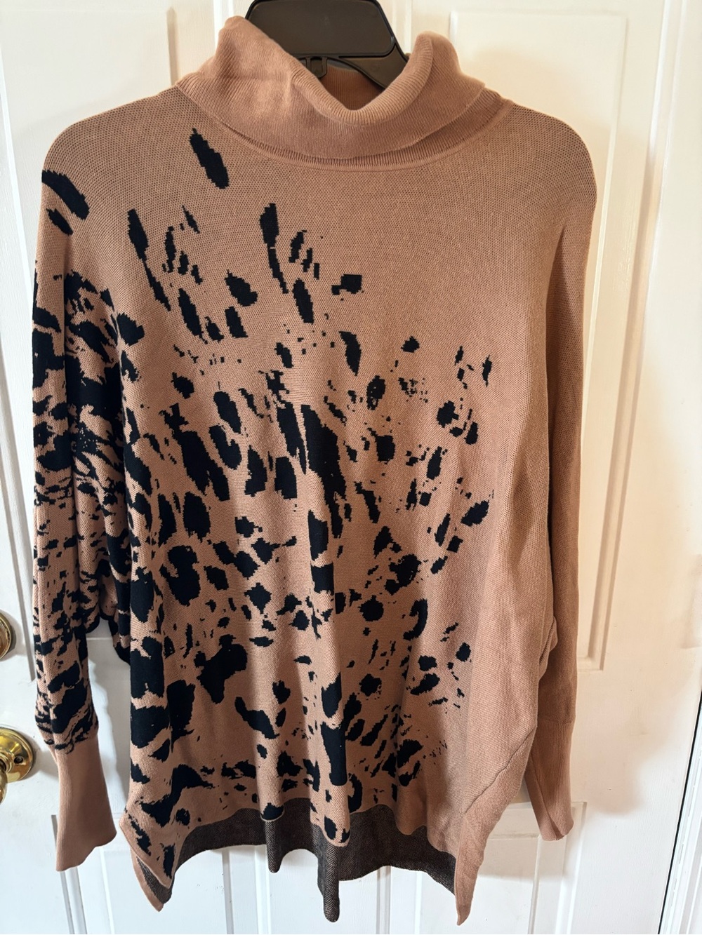 Alfani Camel and Black Animal-Print Turtleneck Sweater